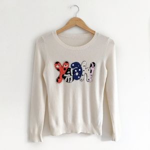 YEAH Cream Crew Neck Op Art Sweater